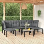Set mobilier de grădină, 7 piese, negru și gri, poliratan GartenMobel Dekor