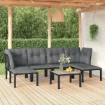 Set mobilier de grădină, 7 piese, negru și gri, poliratan GartenMobel Dekor