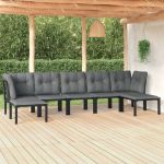 Set mobilier de grădină, 7 piese, negru și gri, poliratan GartenMobel Dekor