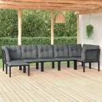 Set mobilier de grădină, 7 piese, negru și gri, poliratan GartenMobel Dekor