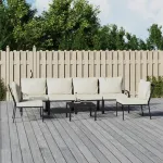 Set mobilier de grădină cu perne nisipii, 7 piese, oțel GartenMobel Dekor