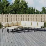 Set mobilier de grădină cu perne nisipii, 9 piese, oțel GartenMobel Dekor