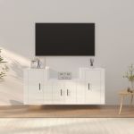 Set comodă TV, 3 piese, alb extralucios, lemn prelucrat GartenMobel Dekor