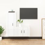 Set dulap TV, 2 piese, alb extralucios, lemn prelucrat GartenMobel Dekor