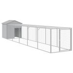 Coteț pui cu incintă gri deschis 117x609x123 cm oțel galvanizat GartenMobel Dekor