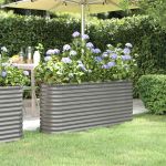 Strat înălțat grădină gri 152x40x68cm oțel vopsit electrostatic GartenMobel Dekor