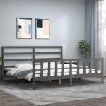 Cadru pat cu tăblie 200x200 cm, gri, lemn masiv GartenMobel Dekor