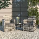 Set mobilier de exterior cu perne, 3 piese, gri, poliratan GartenMobel Dekor