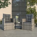 Set mobilier de exterior cu perne, 3 piese, gri, poliratan GartenMobel Dekor