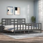 Cadru pat cu tăblie 200x200 cm, gri, lemn masiv GartenMobel Dekor