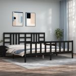 Cadru pat cu tăblie 200x200 cm, negru, lemn masiv GartenMobel Dekor