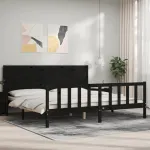 Cadru pat cu tăblie 200x200 cm, negru, lemn masiv GartenMobel Dekor