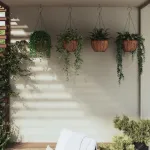 Jardiniere suspendate căptușeală cocos 4buc negru Ø40x63cm oțel GartenMobel Dekor