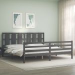 Cadru pat cu tăblie 200x200 cm, gri, lemn masiv GartenMobel Dekor