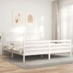Cadru pat cu tăblie 200x200 cm, alb, lemn masiv GartenMobel Dekor