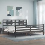 Cadru pat cu tăblie 200x200 cm, gri, lemn masiv GartenMobel Dekor