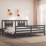 Cadru pat cu tăblie 200x200 cm, gri, lemn masiv GartenMobel Dekor