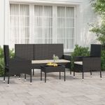 Set mobilier relaxare grădină 4 piese cu perne poliratan negru GartenMobel Dekor