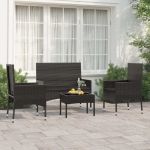 Set mobilier relaxare grădină 4 piese cu perne poliratan negru GartenMobel Dekor
