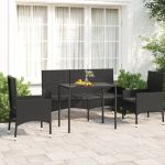 Set mobilier relaxare grădină 4 piese cu perne poliratan negru GartenMobel Dekor