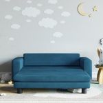 Canapea pentru copii cu taburet albastru 100x50x30 cm catifea GartenMobel Dekor