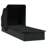 Șezlong cu acoperiș pliabil, negru, 213x63x97 cm, poliratan GartenMobel Dekor