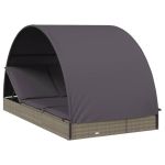 Șezlong 2 persoane acoperiș rotund gri 211x112x140 cm poliratan GartenMobel Dekor
