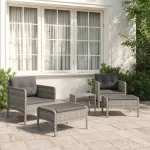 Set mobilier de grădină cu perne, 5 piese, gri, poliratan GartenMobel Dekor