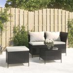 Set mobilier de grădină cu perne, 3 piese, negru, poliratan GartenMobel Dekor