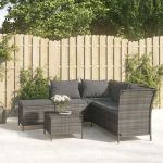 Set mobilier de grădină cu perne, 4 piese, gri, poliratan GartenMobel Dekor