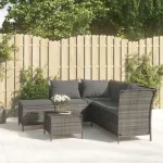 Set mobilier de grădină cu perne, 4 piese, gri, poliratan GartenMobel Dekor