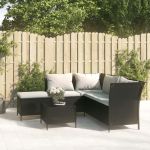 Set mobilier relaxare grădină 4 piese cu perne poliratan negru GartenMobel Dekor