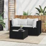 Set mobilier de grădină cu perne, 3 piese, negru, poliratan GartenMobel Dekor