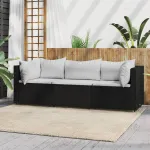 Set mobilier de grădină cu perne, 3 piese, negru, poliratan GartenMobel Dekor