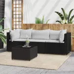 Set mobilier relaxare grădină 4 piese cu perne poliratan negru GartenMobel Dekor