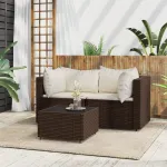 Set mobilier de grădină cu perne, 3 piese, maro, poliratan GartenMobel Dekor
