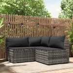 Set mobilier de grădină cu perne, 3 piese, gri, poliratan GartenMobel Dekor