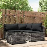 Set mobilier de grădină cu perne, 4 piese, gri, poliratan GartenMobel Dekor