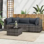 Set mobilier de grădină cu perne, 4 piese, gri, poliratan GartenMobel Dekor