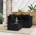 Set mobilier de grădină cu perne, 3 piese, negru, poliratan GartenMobel Dekor