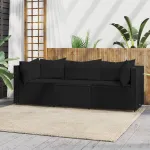 Set mobilier de grădină cu perne, 3 piese, negru, poliratan GartenMobel Dekor