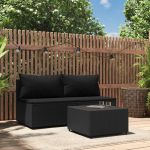 Set mobilier de grădină cu perne, 3 piese, negru, poliratan GartenMobel Dekor