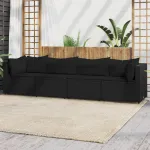 Set mobilier relaxare grădină 4 piese cu perne poliratan negru GartenMobel Dekor