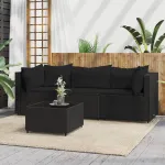 Set mobilier relaxare grădină 4 piese cu perne poliratan negru GartenMobel Dekor