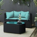 Set mobilier de grădină cu perne, 3 piese, negru, poliratan GartenMobel Dekor