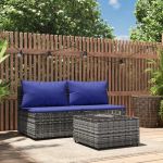 Set mobilier de grădină cu perne, 3 piese, gri, poliratan GartenMobel Dekor