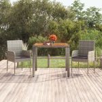 Masă de grădină cu blat din lemn, gri, 90x90x75 cm, poliratan GartenMobel Dekor