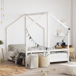 Cadru de pat pentru copii, alb, 2x(70x140) cm, lemn masiv pin GartenMobel Dekor