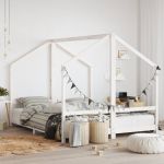 Cadru de pat pentru copii, alb, 2x(80x200)cm, lemn masiv de pin GartenMobel Dekor