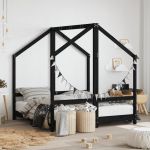 Cadru de pat pentru copii, negru, 2x(70x140) cm, lemn masiv pin GartenMobel Dekor